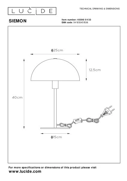 Lucide SIEMON - Lampe de table - Ø 25 cm - 1xE14 - Vert - technique